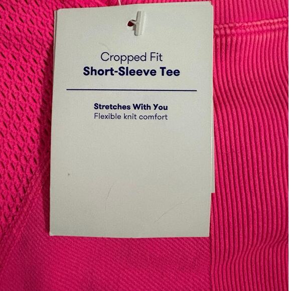 New JoyLab Hot Pink Cropped Short Sleeve Active Tee Shirt Large - Picture 4 of 4